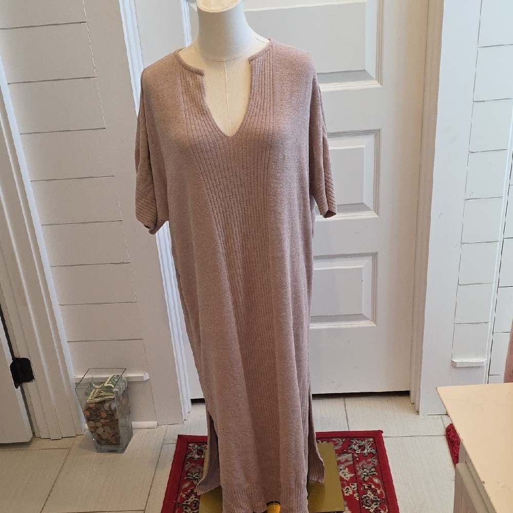 Barefoot Dreams CozyChic Ribbed Knit Caftan in Rose Gold